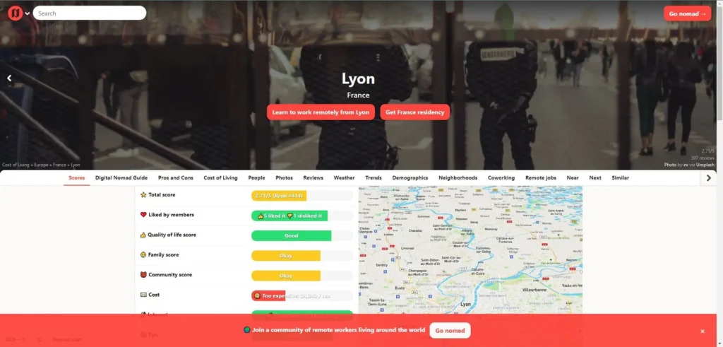 Screenshot from nomadlist.com